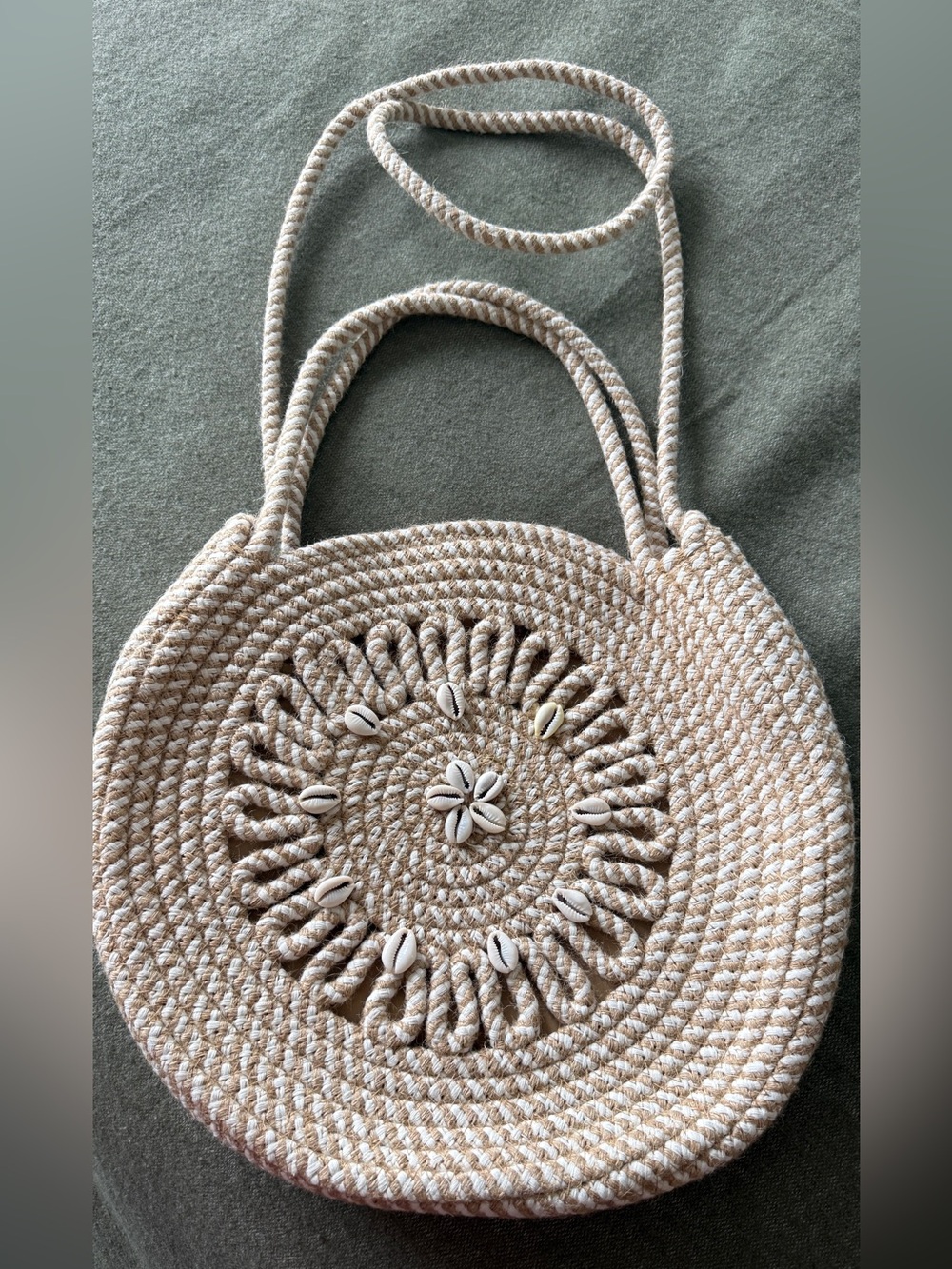 VENUS Beige Rope Circle Shoulder Bag with Shell Detail
